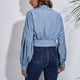 thumbnail image 4 of Chaqueta Corta Hombro Caído Puff Manga Larga Bolsillo Botón Tops Casuales para Mujer Denim Azul XL, 4 of 6