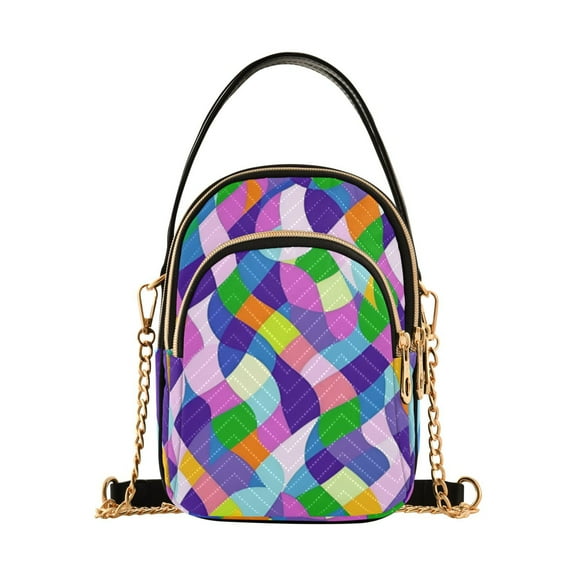 FORMRS Crossbody Bag for Women Quilted Travel Shoulder Cell Phone Purse with Chain Strap Handbag, Green Wavy Plaid
