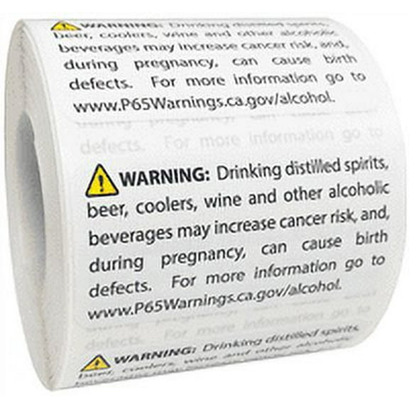 California Proposition 65 Alcoholic Beverages Warning Labels 1 x 2 inch 500 Adhesive Stickers