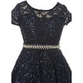 thumbnail image 3 of Big Girls' Short Sleeve Lace Glitter Skater Pearl Belt Special Occasion Flower Girl Dress Navy 12 (J21KS02), 3 of 3