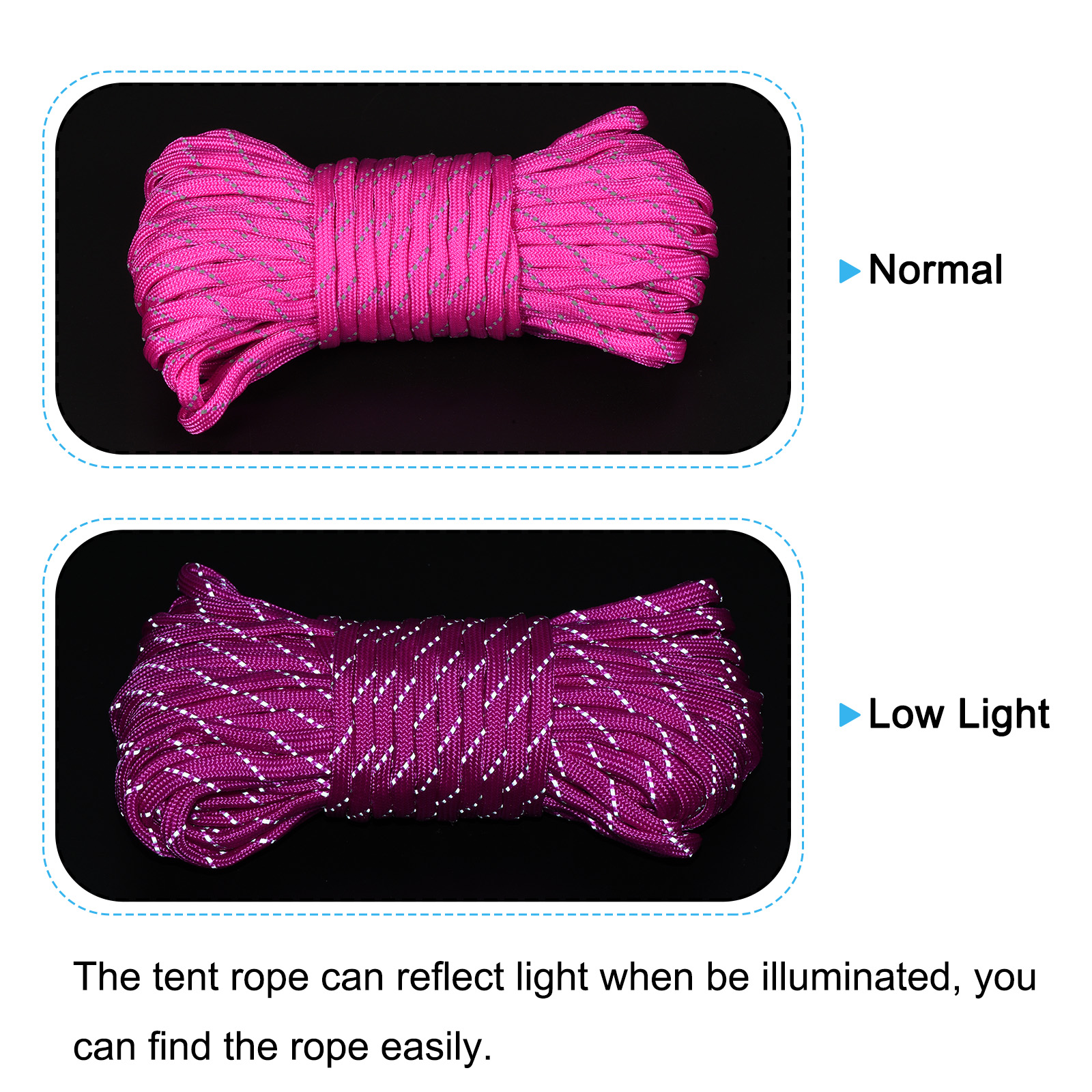 Unique Bargains Tent Rope Nylon Reflective Guyline Cord with Aluminum Cord Adjusters ["Dark Pink"]