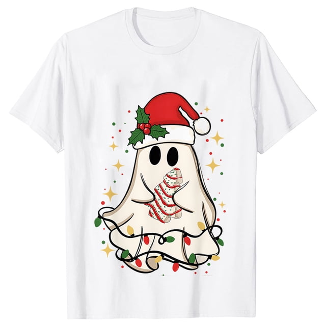 Camisetas de libro de fantasma de Navidad para mujer, ropa de libro de lectura de fantasma, camisetas de Navidad de manga corta, camisetas casuales de moda, Tops