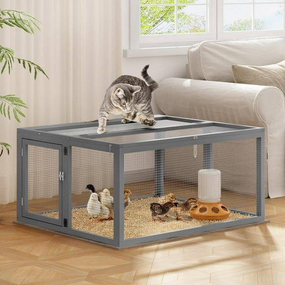 BFANGB Chicken Coop Run Rabbit Hutch, Portable Chicken Cage Pens with Top & Side Opening Doors, Folding Wooden Chicken Coop, Outdoor Indoor Small Animal Playpen, Chicken Brooder Box, 45.3Inch (Grey)