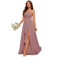 thumbnail image 1 of Vestido de dama de honor ROSETOO de chifón con un solo hombro, color malva empolvado, 1 of 8