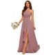 thumbnail image 1 of Vestido de dama de honor ROSETOO de chifón con un solo hombro, color malva empolvado, 1 of 8