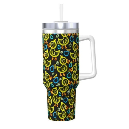 

Gaeub Ducks1 Print Stainless Steel Hot/Cold Coffee Cup 40oz Ice Bully Cup With Handle And Straw Travel Coffee Cup