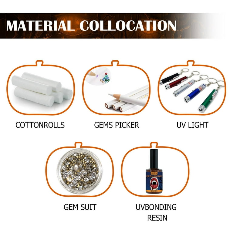 Tooth Gem Kit Cottonrolls Gems Picker Uv Light Gem Suit UV Bonding