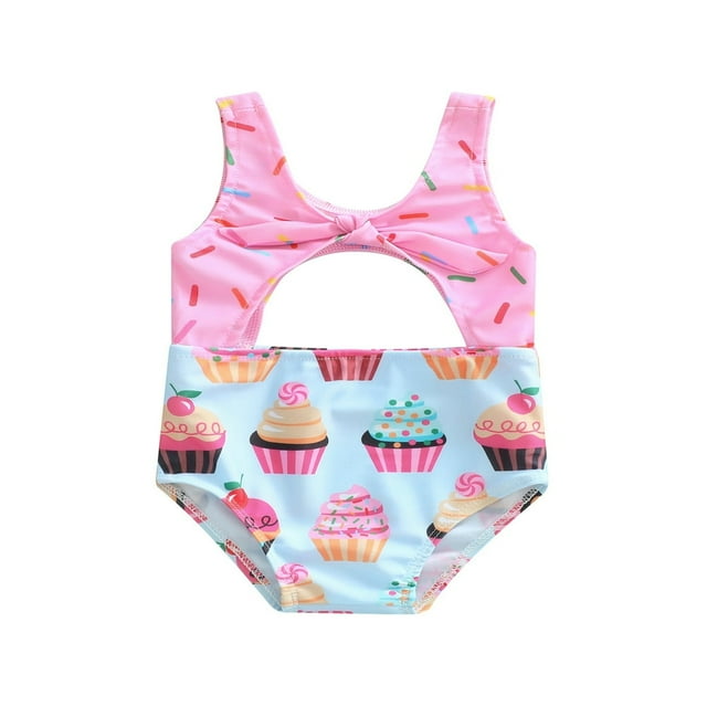 Maillots de Bain une Pièce pour Bébé Fille Biscuit/Cake Print Sans Manches