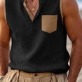 thumbnail image 5 of POIUYTR Men Casual Cotton Linen Tank Tops Summer V Neck Solid Color Sleeveless Shirts Loose Camisole With Pockets, 5 of 6