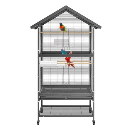 Premium 65.7" Large Bird Cage, Heavy Duty Flight Cage with Flip-Play Door, Silent Wheels & Storage