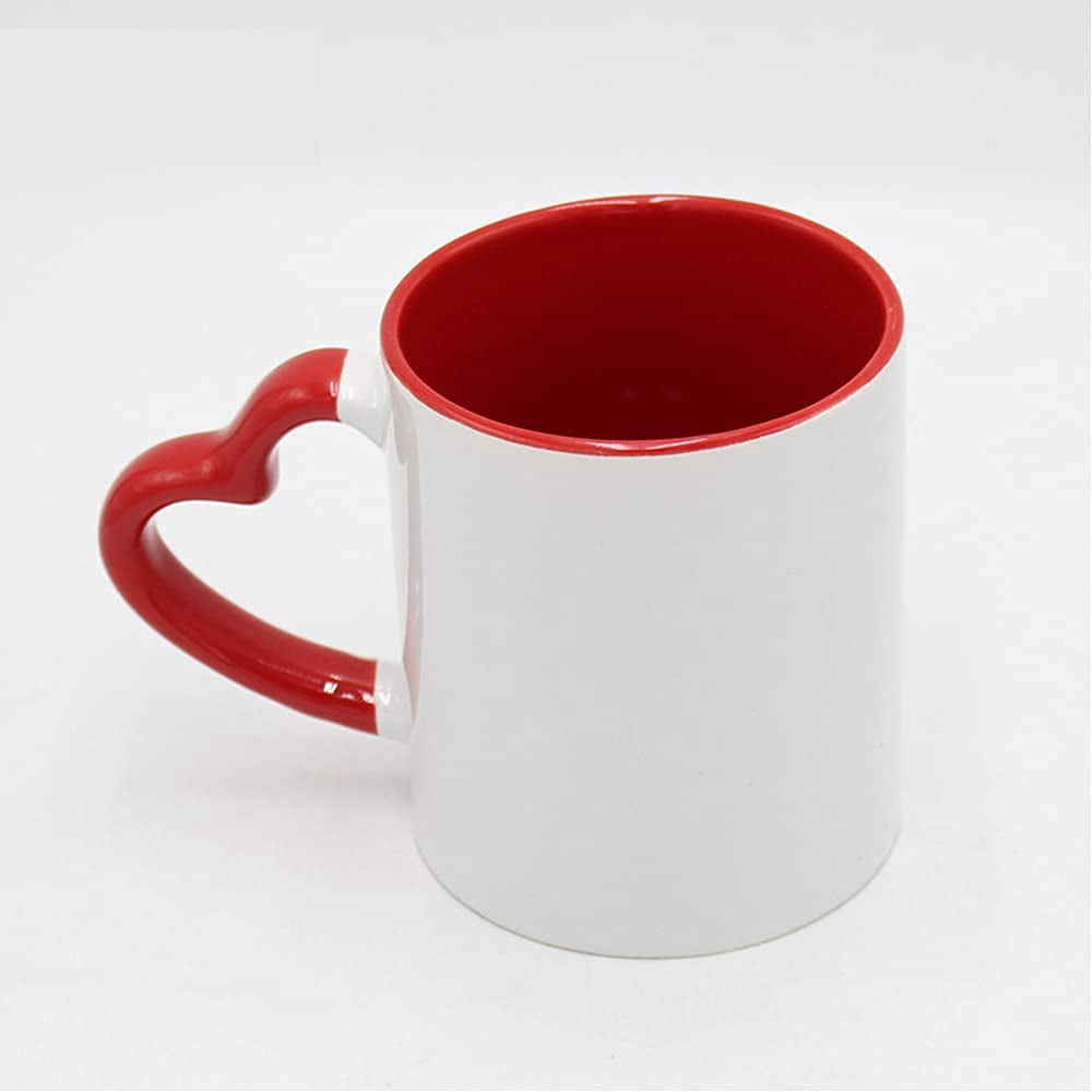 MR.R 11oz Set of 6 Sublimation Blank Dishwasher Ceramic Mug,Blank Coated Cup,Sublimation Blank Mugs,Classic Cup with Red Color Inner Mug and Heart Handle