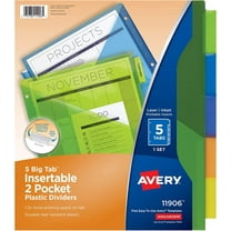 Avery 5-Tab Plastic Binder Dividers with Pockets, Insertable Multicolor Big Tabs, 1 Set 11906