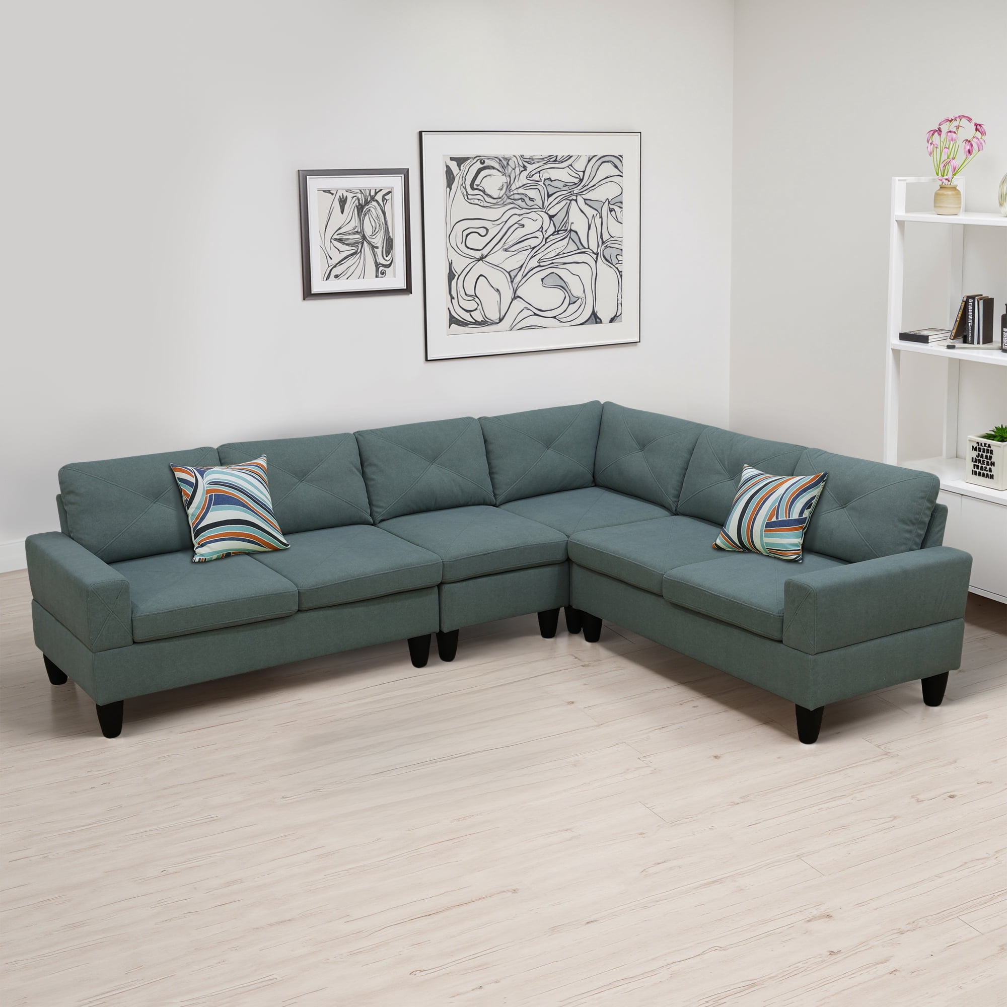 MAYEERTY Dendrobium Green Calico 4-Piece Living Room Sofa Set
