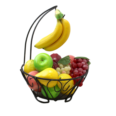 Extra Large  Steel Fruit Bowl Basket With Banana Holder Tree Rack Storage For Home Kitchen and Pantry Black Matte by Dependable Industries
