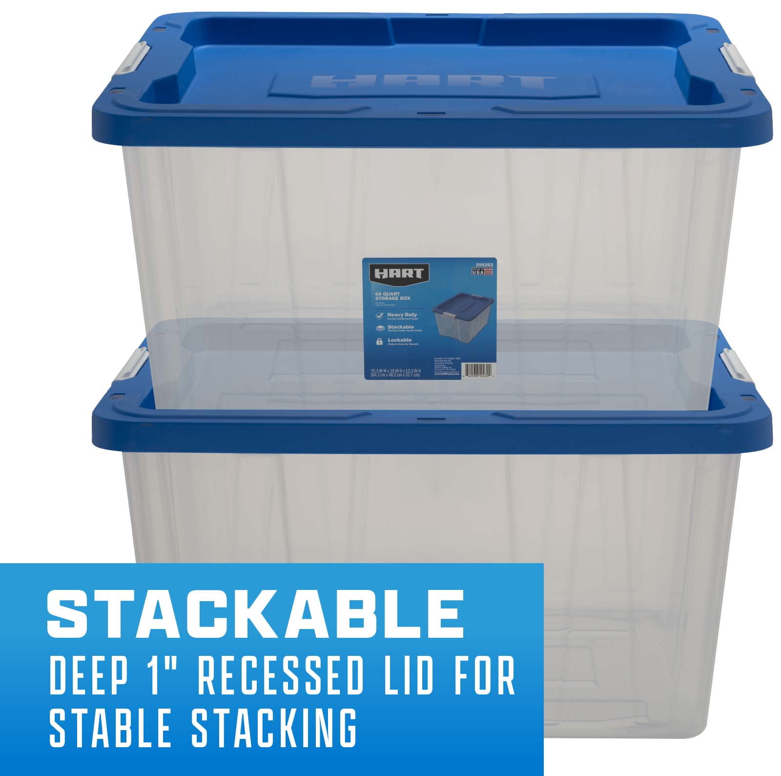 (Pack of 6) HART 68 Quart Latching Plastic Storage Bin Container, Clear