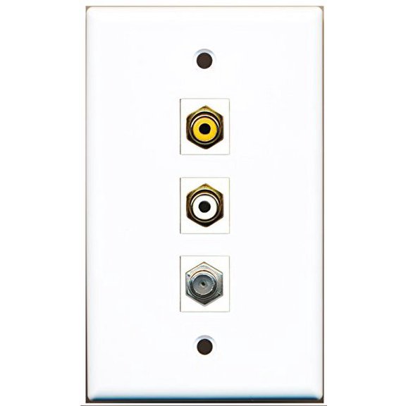 RiteAV - 1 Port RCA White and 1 Port RCA Yellow and 1 Port Coax Cable TV- F-Type Wall Plate