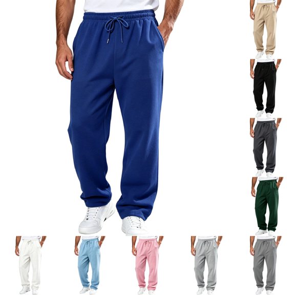 Men's Baggy Cargo Sweatpants Straight Wide Leg Open Bottom Drawstring Elastic Waist Cargo pants Workout Athletic Joggers Sweat Pants with pockets Navy L