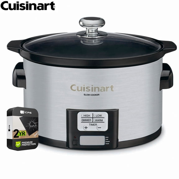 Cuisinart PSC-350 3.5 Quart Programmable Slow Cooker Brushed Stainless Steel Bundle with 2 YR CPS Enhanced Protection Pack