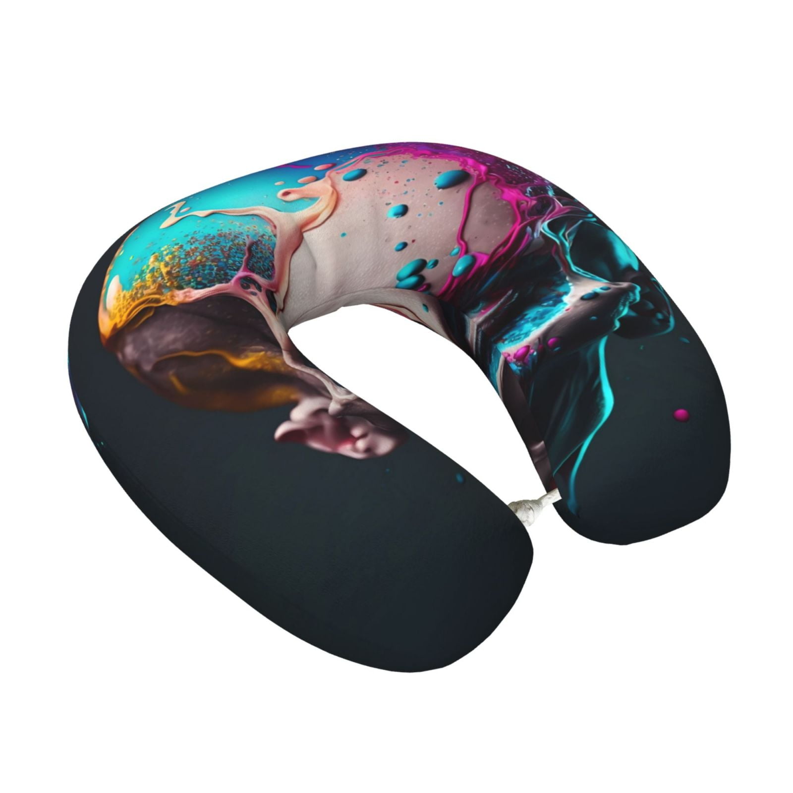 Xecao Modern Abstract Colorful Skull B Print Memory Foam Cervical Neck Pillow Versatile U-Shaped Pillows for Home,Office,Camping,Travelling,Soft Washable Cover