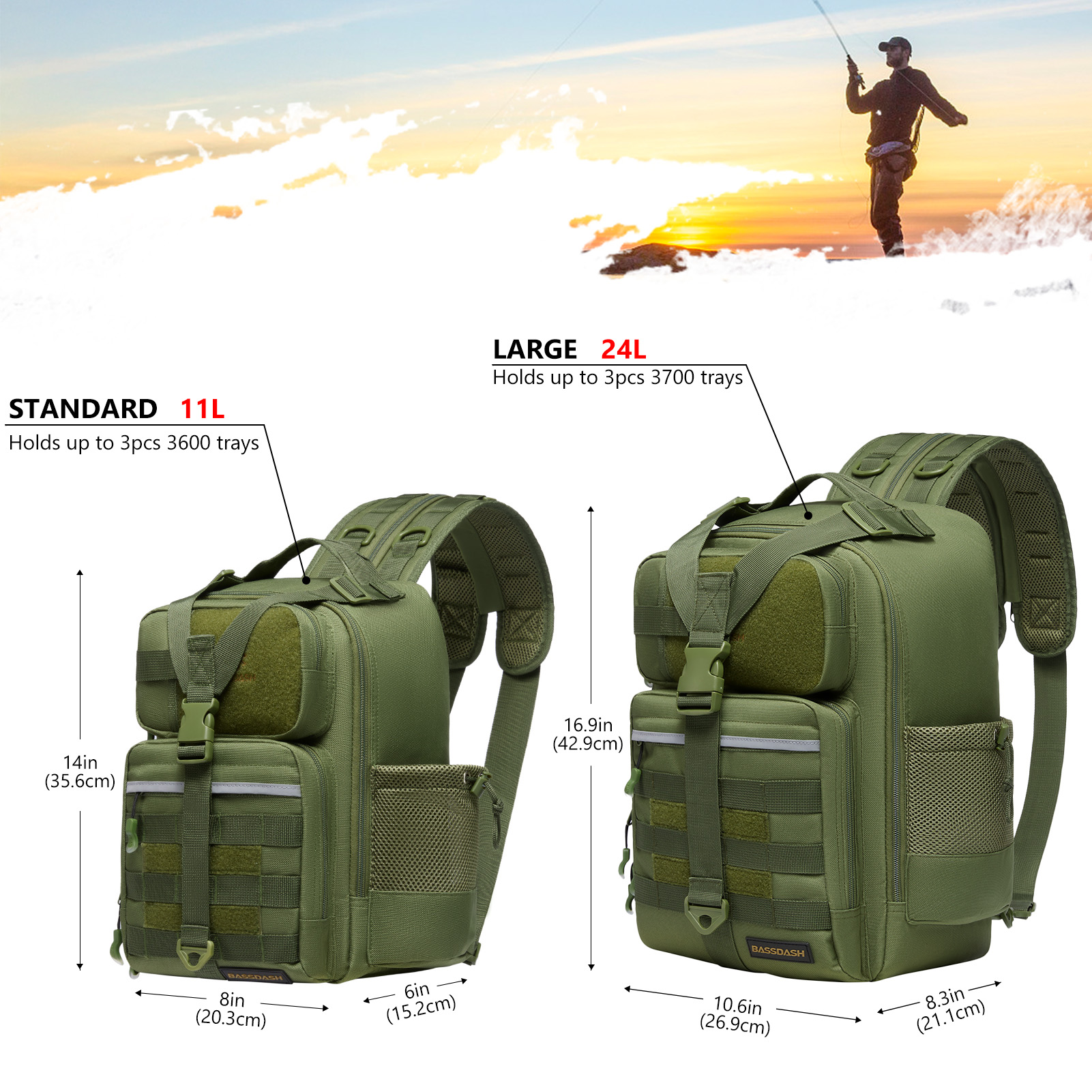 Bassdash Convertible Fishing Backpack Sling Bag with Rod Holder, Adjustable Tactical Water-resistant Tackle Storage Pack FP07