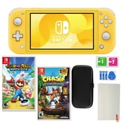 Nintendo Switch Lite in Yellow with Crash Bandicoot, Mario Rabbids Kingdom Battle and Accessories