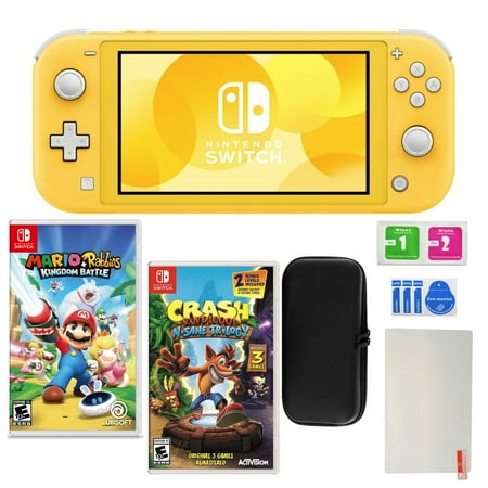 Nintendo Switch Lite in Yellow with Crash Bandicoot, Mario Rabbids Kingdom Battle and Accessories