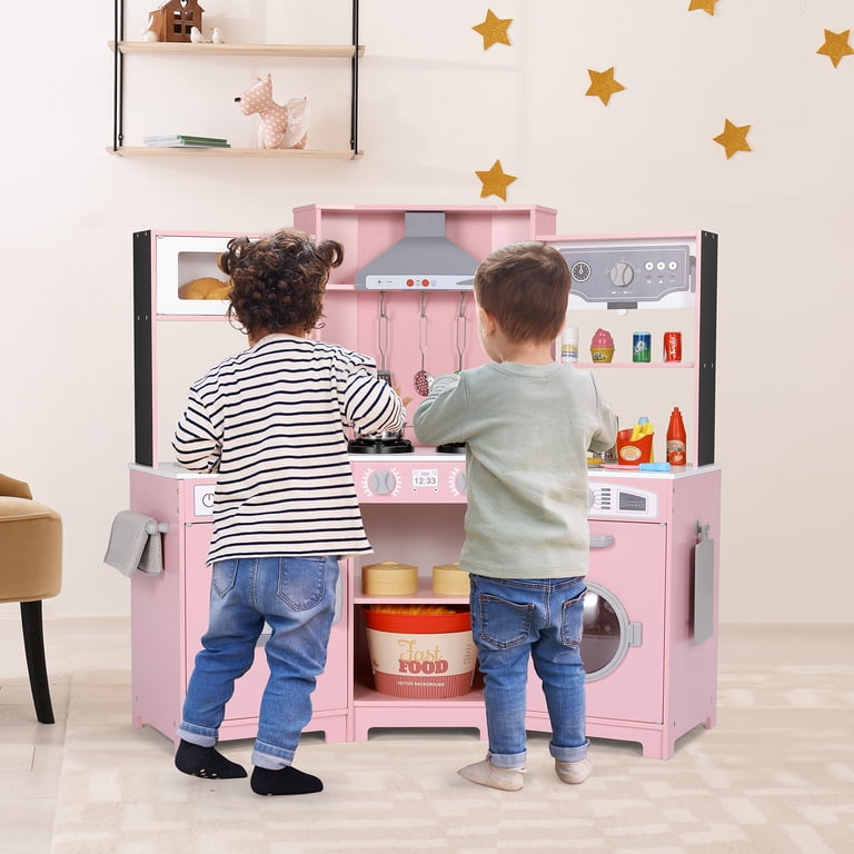 Arlopu Interactive Wooden Play Kitchen Corner Set photo 2