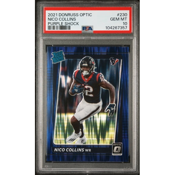 Graded 2021 Panini Donruss Optic Nico Collins #230 Purple Shock Rookie RC Football Card PSA 10 Gem Mint
