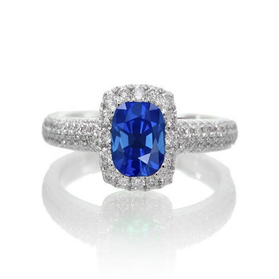 2 Carat Vintage Halo Sapphire and Diamond Engagement Ring on 10k White Gold