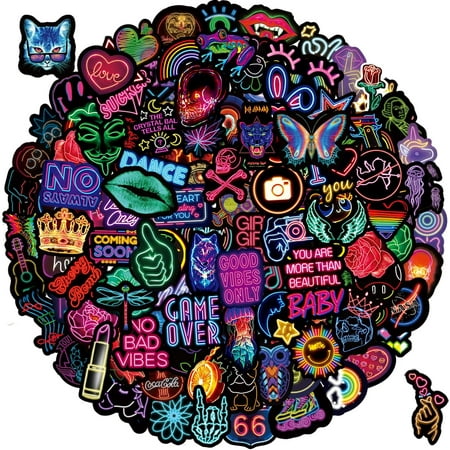 Neon Style Stickers 200 Pack Waterproof Vinyl Stickers Decals Neon ...
