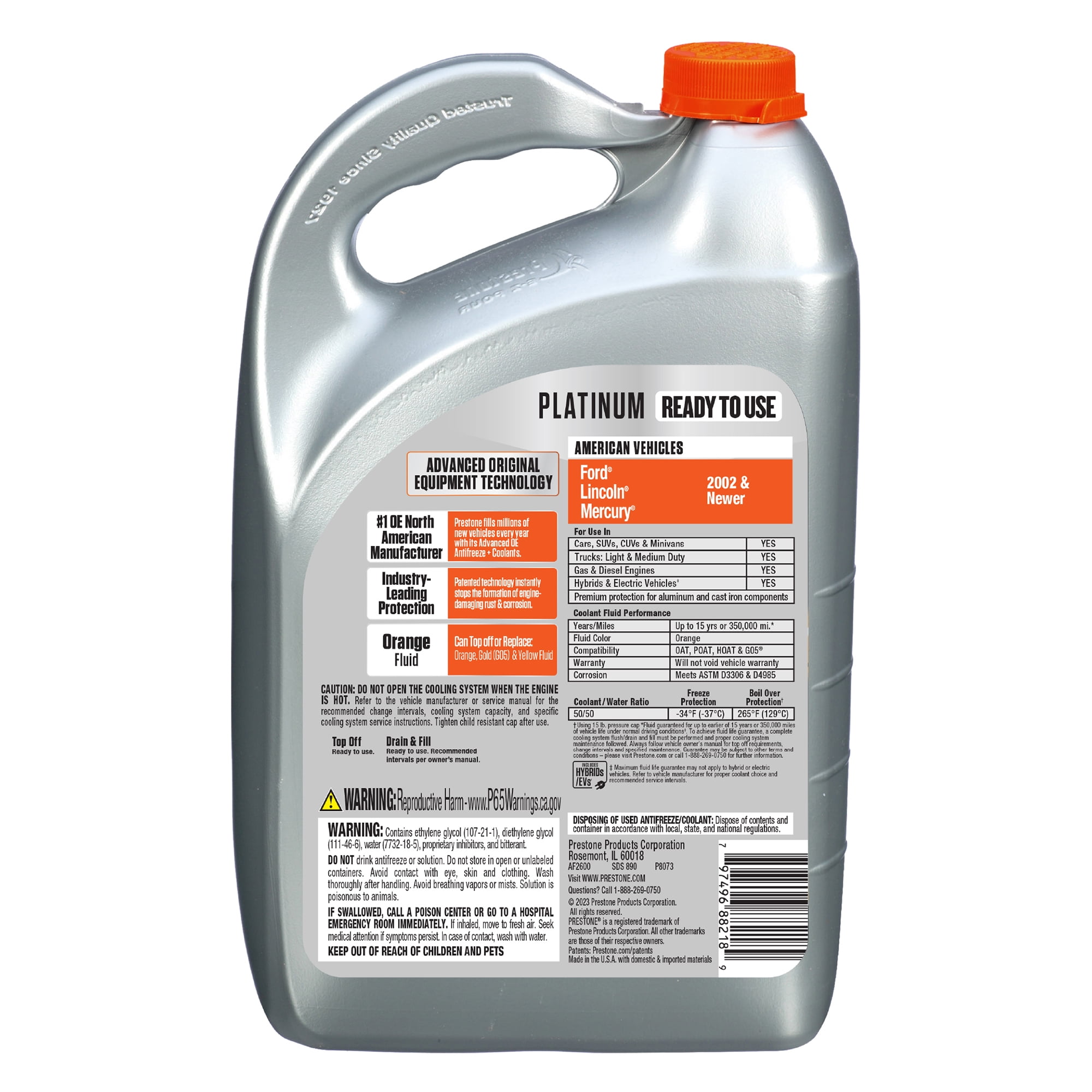 (2 pack) Prestone Platinum American Orange Antifreeze and Coolant 50/50 1 Gallon