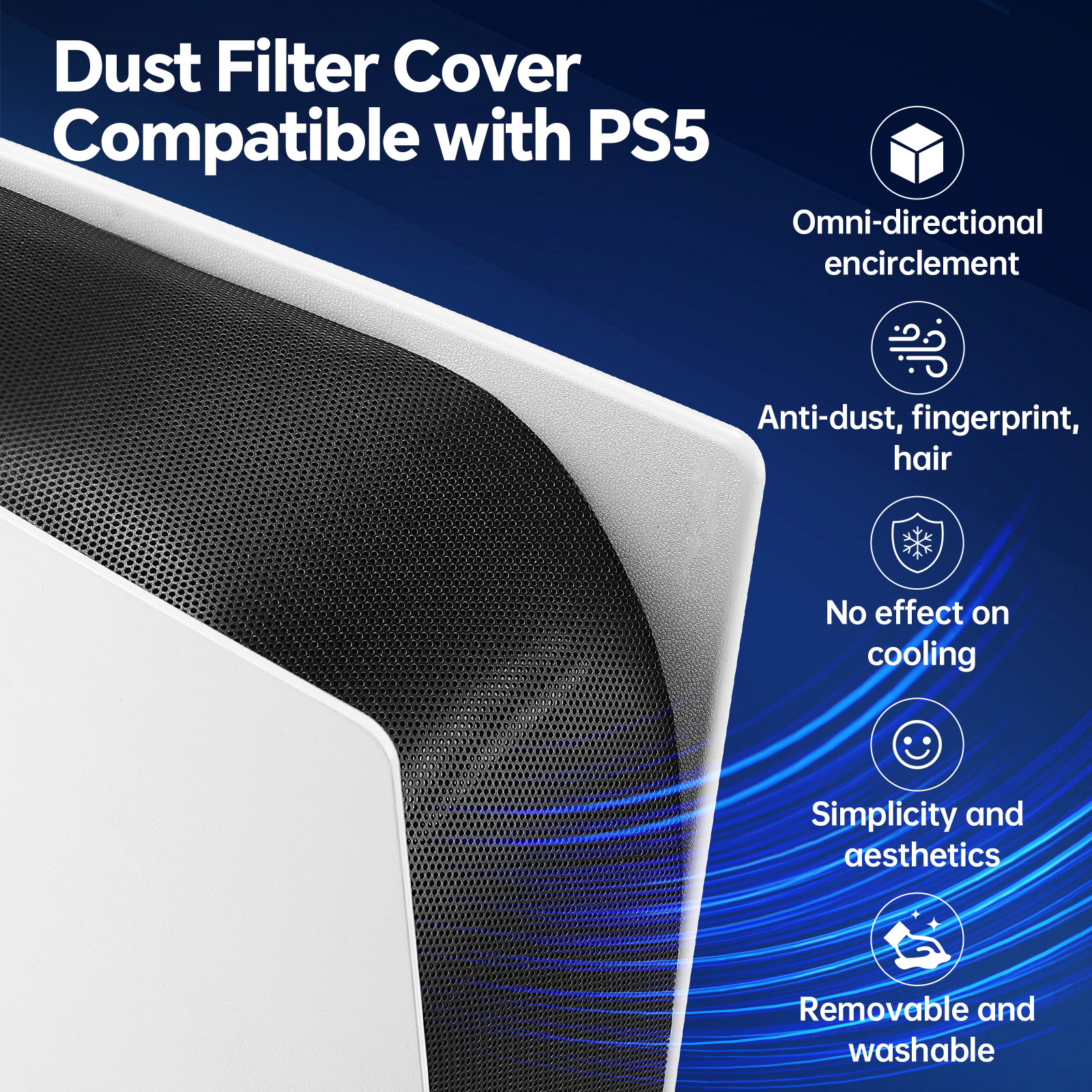 Funda antipolvo para PS5, accesorios PS5, filtro de polvo para consola PlayStation 5, anti pelo de mascotas, compatible con edición de disco/digital 2