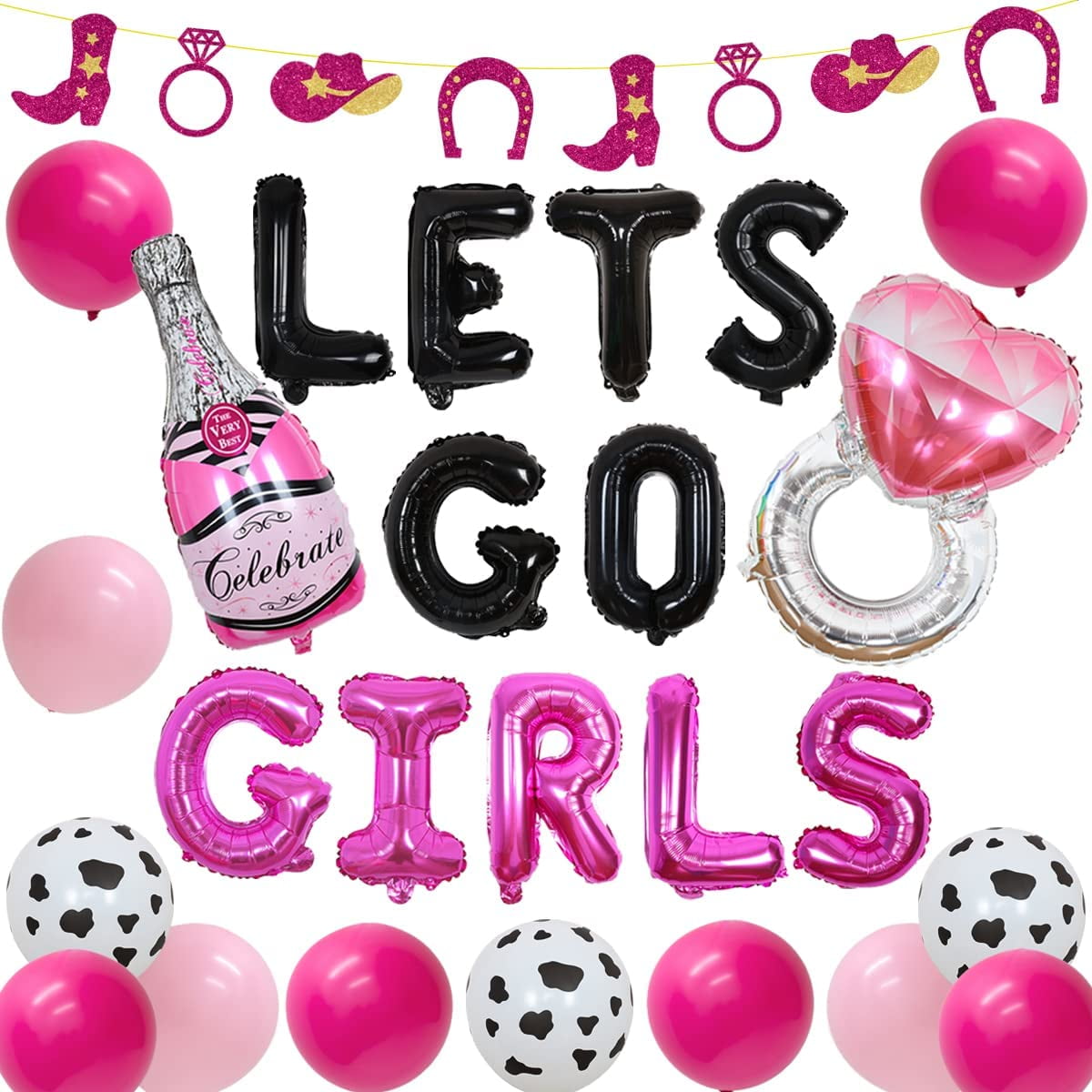 Cowgirl Bachelorette Party Decorations, Lets Go Girls Balloon Banner