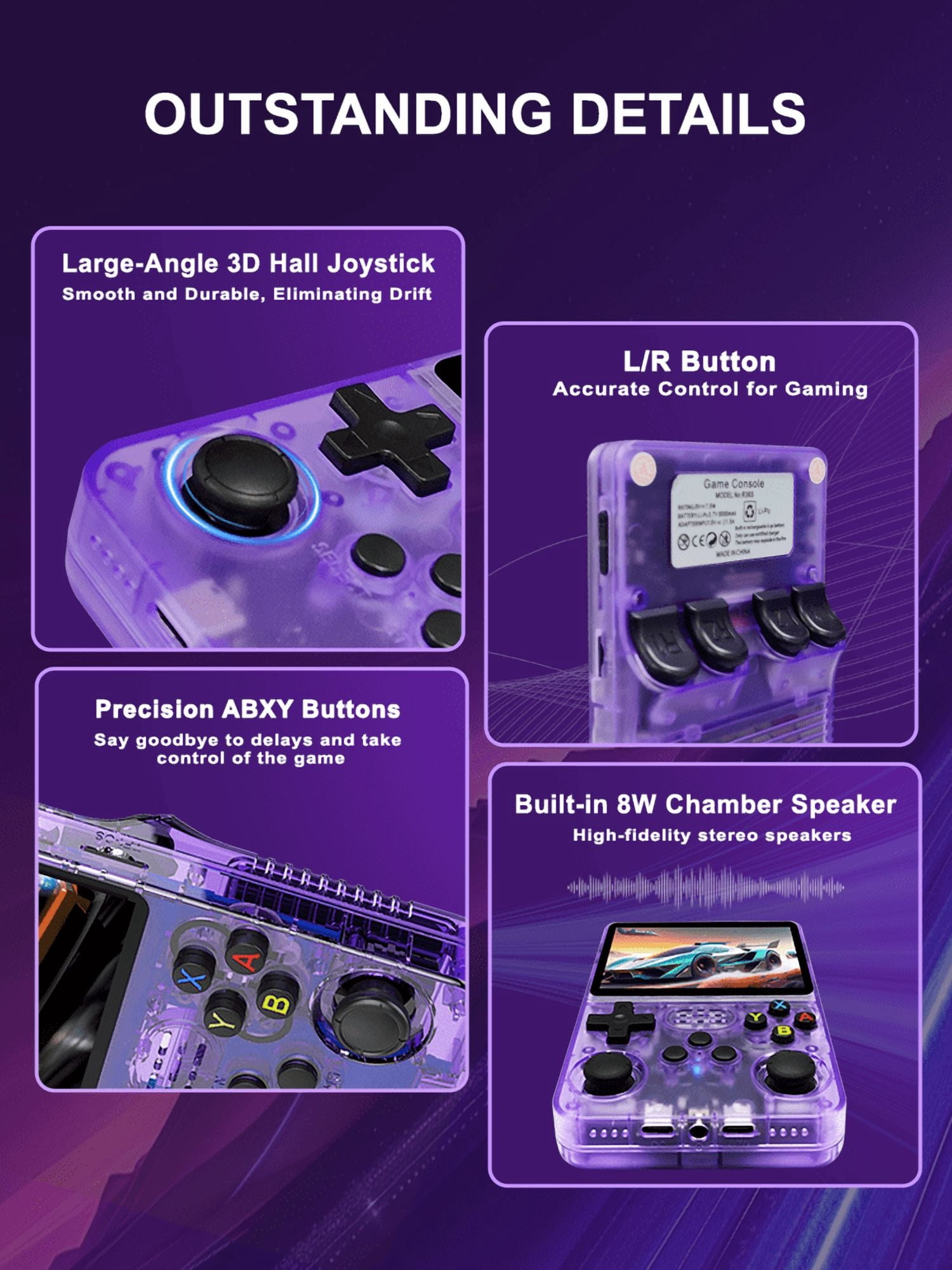 Endless Retro Fun: Purple R36S 128G Open Source Handheld with Large Screen, Big Memory & Big Battery