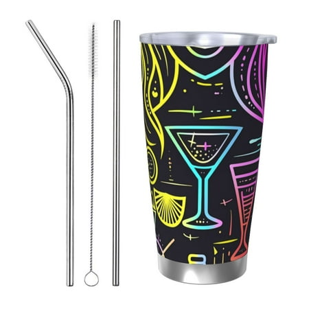 

Logiee Neon Bar Drinks Print 20OZ Car Cup with Lid Stainless Steel Vacuum Insulated Double Wall Travel Tumbler Durable Insulated Coffee Mug Thermal Cup with Straw-Straw Three-piece Set