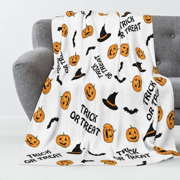 Luxury Fuzzy Happy Halloween Blanket Trick or Treat Pumpkin Bat Witch Hat Throw Blanket for Couch Lightweight Cozy Soft and Warm Plush Throws Blankets for Sofa Bed Living Room in Fall 50"X60"