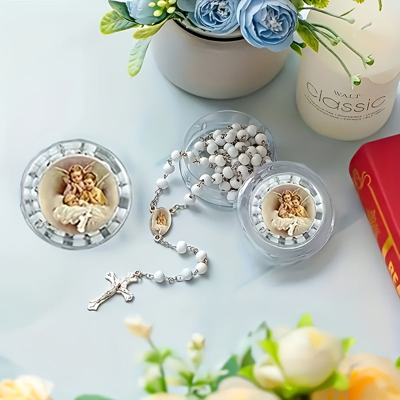 24Pcs Creative Wooden Rosary Necklaces with Box-Wooden Cross Rosary for Boys First Communion, First Communion Favors &Baptism Gifts, Religious Gifts, Rosarios Catolicos, Multi-Piece Party Favor Packs