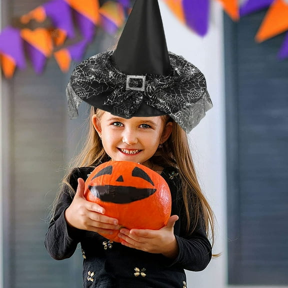 XIA0LE Halloween Party Witch Hat Lace Face Cover Wizard Witch Hat Polyester Taffeta Hat Costume