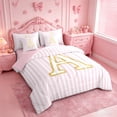 thumbnail image 2 of meiyoeat Gold Monogram A Letter 7 Pieces King Bedding For Girls,Pink Geometric Lines King Bed In A Bag For Kids,Pink Reversible, 2 of 7