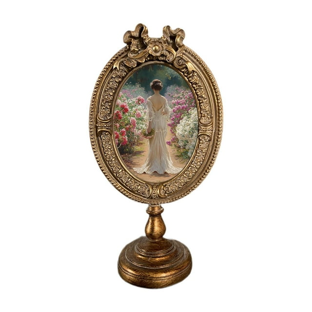 jifeng Oval Photo Frame Embossed with Bracket Hand Crafted Accessories Resin Ornate