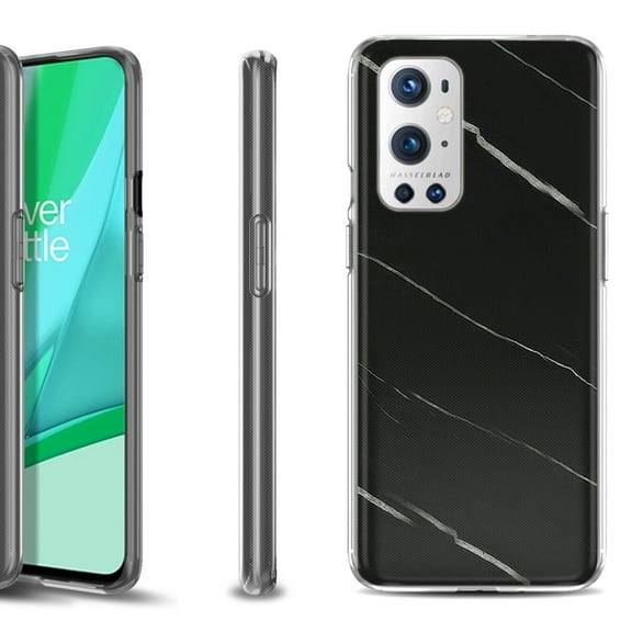 Slim-Fit Flexible TPU Gel Phone Case Compatible with OnePlus 9 PRO 5G, by OneToughShield ® - Marble / Black
