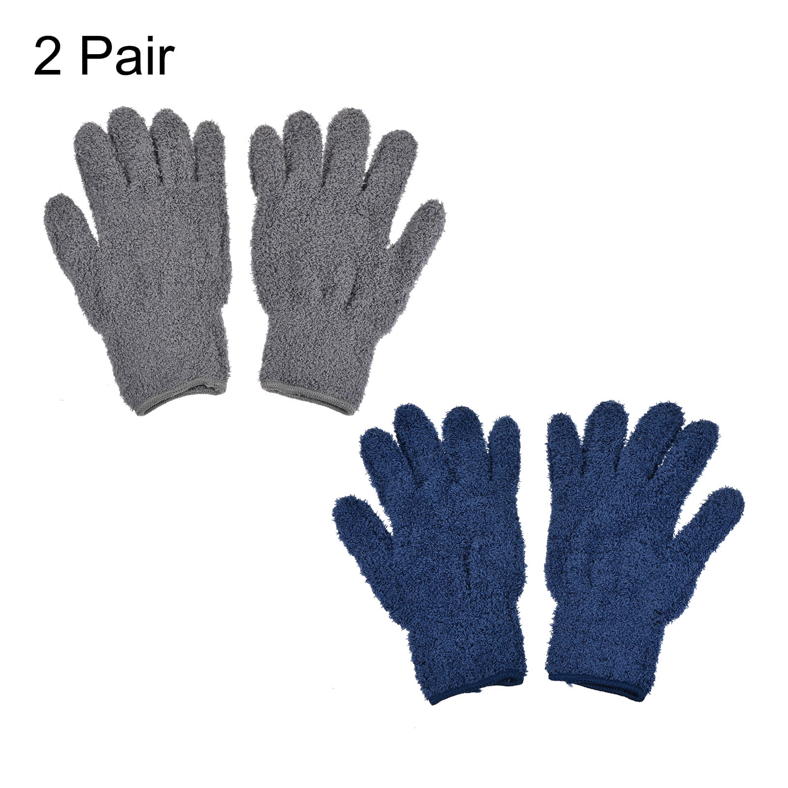 Unique Bargains Dusting Cleaning Gloves Microfiber Mittens Dark, Blue Gray