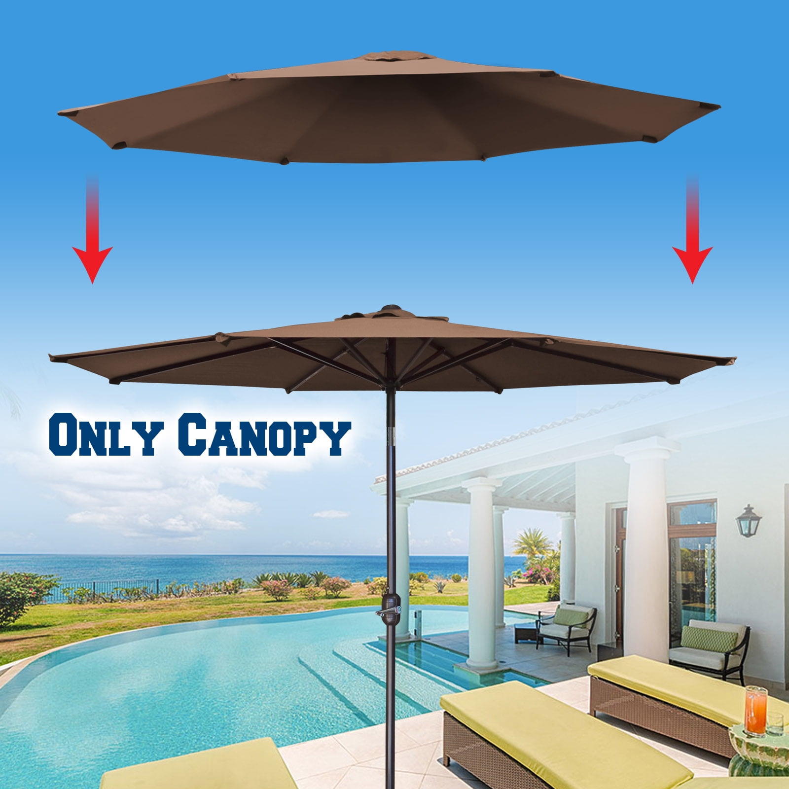 Sunrise 11.5ft 8 Ribs Outdoor, Patio Umbrella Cover Canopy, Replacement