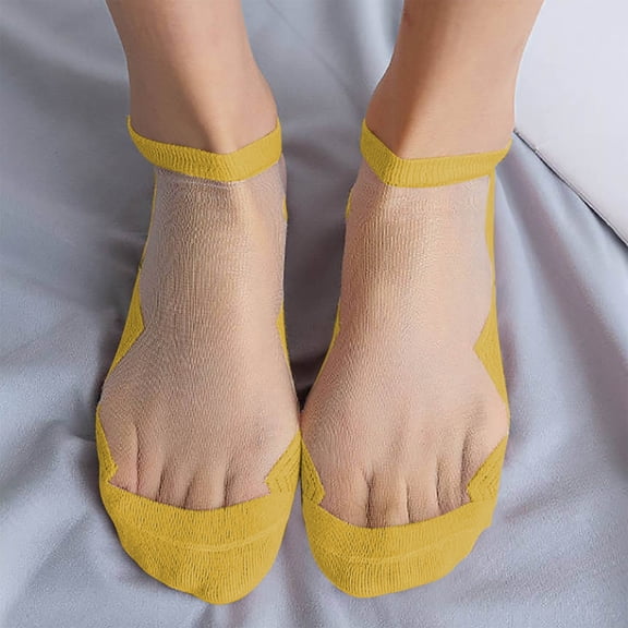 Breathable Floral Mesh Low Cut Socks 5 Pack Transparent Ankle Socks with Bottom for Women's Daily Wear
