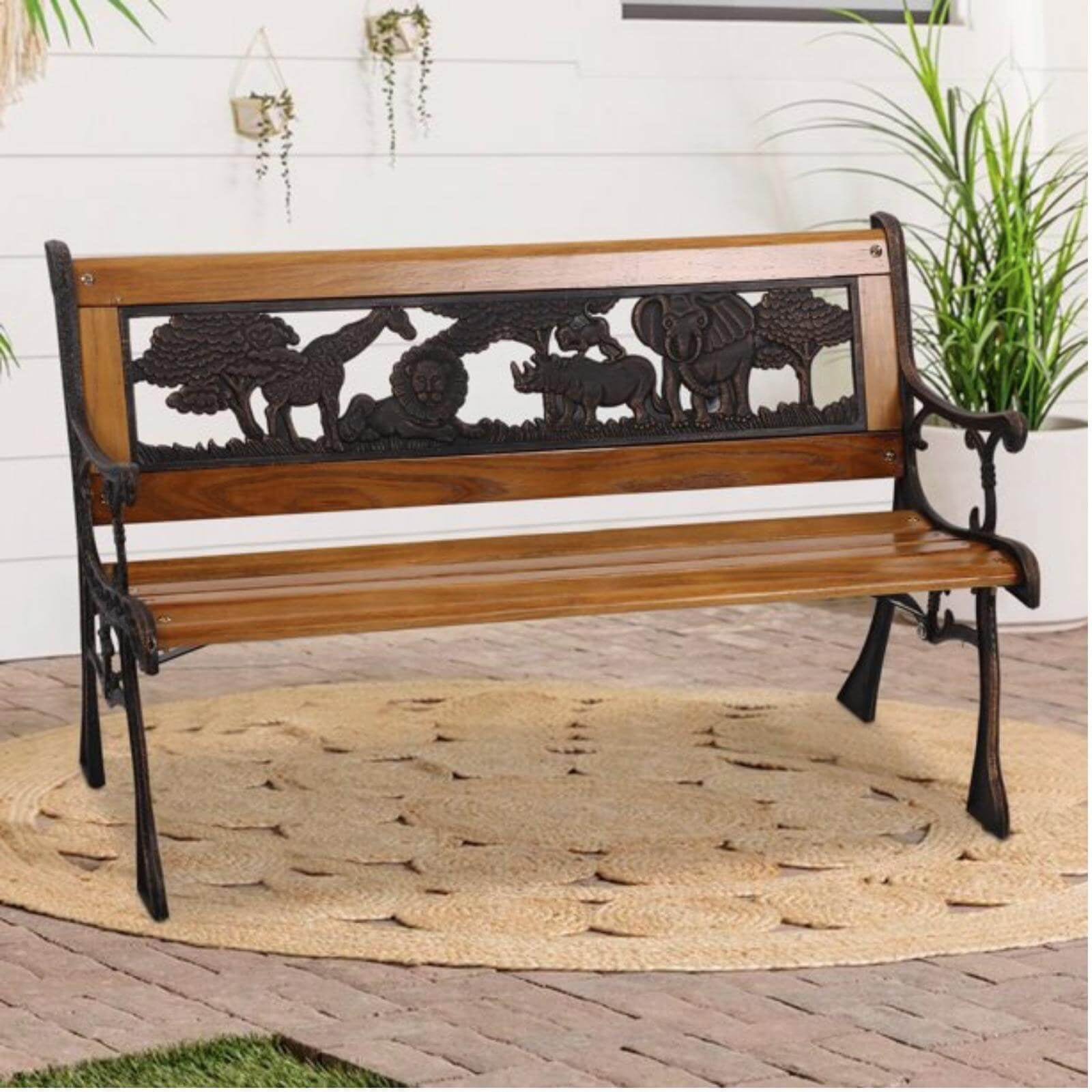 ZDMZR Outdoor Bench, Metal Park Bench Cast Iron Outdoor Benches Front Porch  Outdoor Furniture for Patio, Garden Bench, Park, Lawn, Yard (Size 