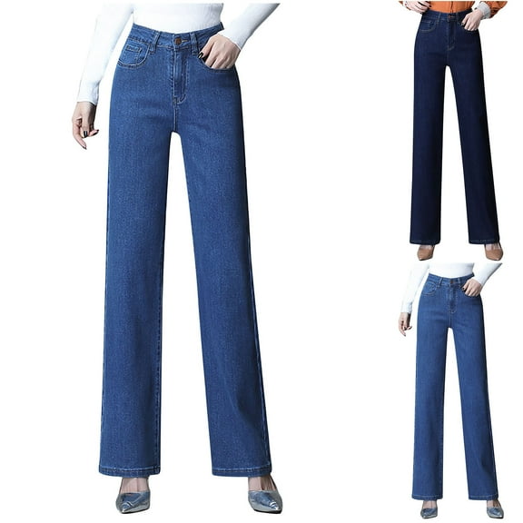ATOYSOY Women's Activewear Jeans Wide Leg Pants for Ladies Fashion Sweatpants High Waist Straight Leg Trousers Relaxed Denim Casual Work Track Pants Vacation Blue 28