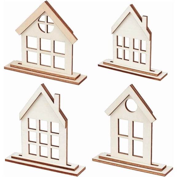 4 Sets Wooden House Shaped Ornaments 4-Style Unfinished Wooden House Shaped Blocks Wood Color Rectangle Board House Board Roof Board Set for DIY Craft Project Home Ornaments PapayaWhip DIY