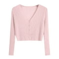 thumbnail image 2 of EchfiProm Fall Tops for Women Pink Ribbed Long Sleeve Relaxed Fit V-Neck Womens Cardigan, 2 of 6