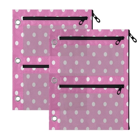 2 Pack 3-Ring Binder Pencil Pouch with Clear PVC Windows Soft Pink Polka Dot Large Capacity Stationery Bag for Classroom Office Supplies