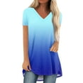 thumbnail image 2 of Summer Short Sleeve Tunic Long Tops for Women Trendy Plus Size Flowy Shirts Casual V Neck Smocked Floral Blouses 2024 Sky Blue Fashionable top, 2 of 5